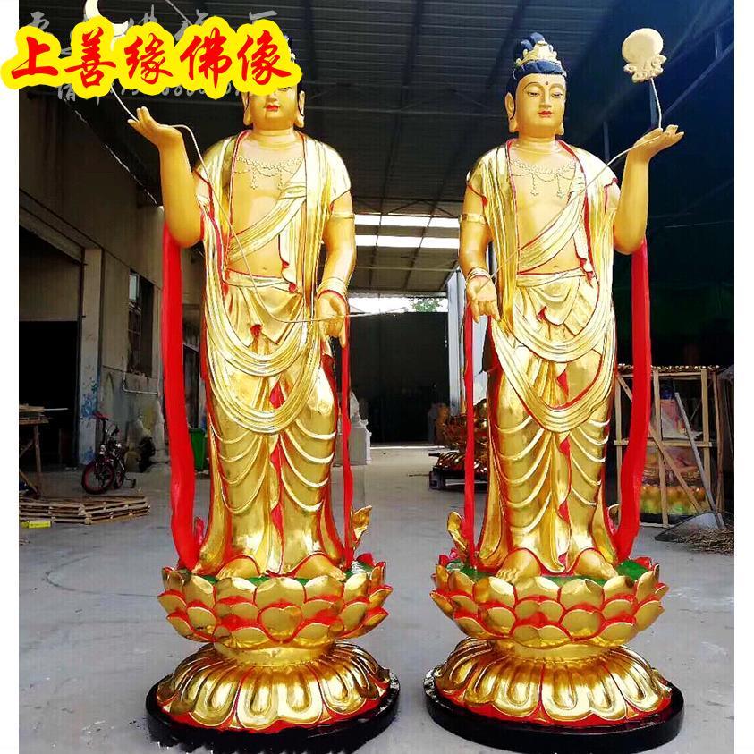 日光月光菩萨神像东方三圣药师佛左右护法菩萨树脂彩绘佛像摆件【3月