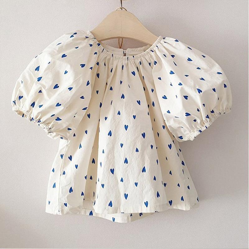 Girls' shirts, parent-child clothes, summer clothes, new Korean purchases, foreign style, fashionable puff sleeves, mother and daughter clothes, short-sleeved tops, thin