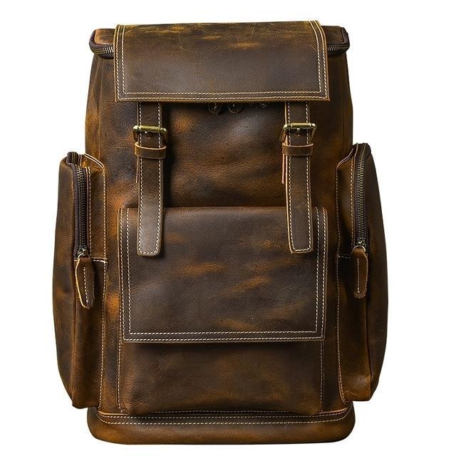 retro genuine leather men"s backpack large capacity laptop【2月