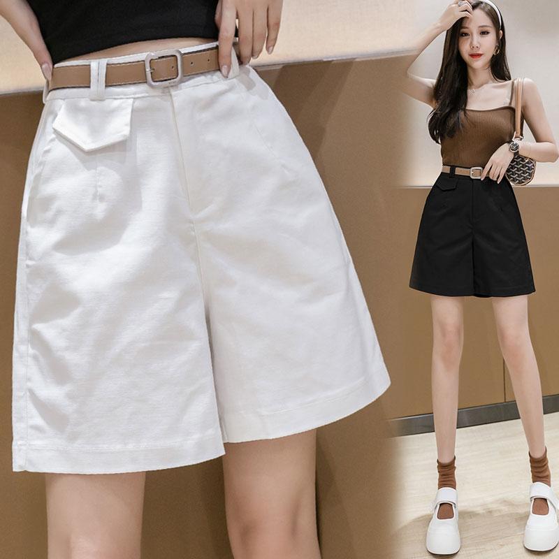 闊腿短褲女2023春夏高腰寬鬆外穿薄款簡約白色五分褲直筒港味顯瘦