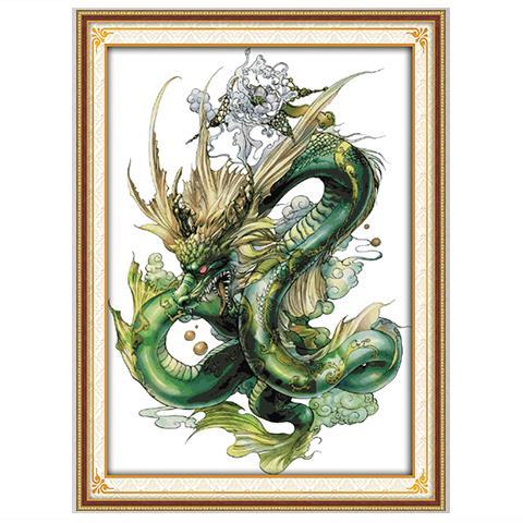 新款清晰印花十字绣动物生肖龙图案青龙竖版四大神兽之一客厅大画