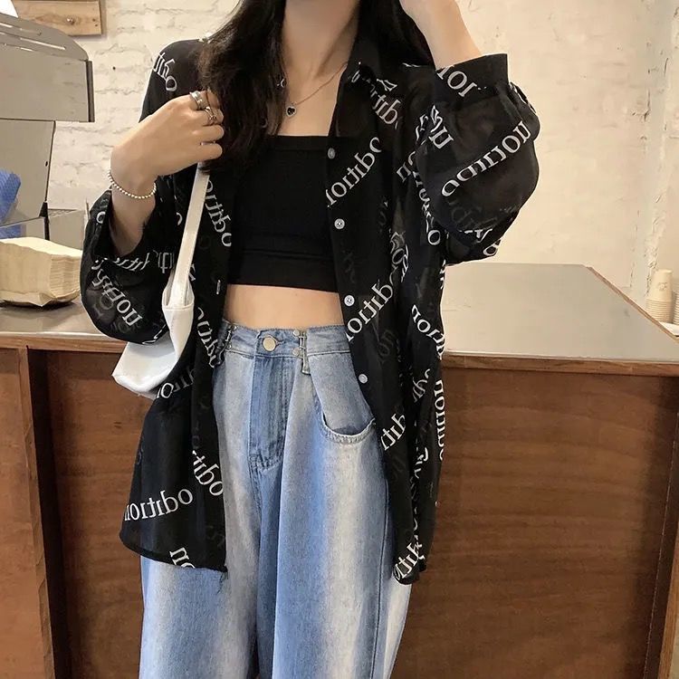 Sunscreen clothing women's super fairy chiffon shirt loose thin section  summer new high-end all-match printed cardigan jacket