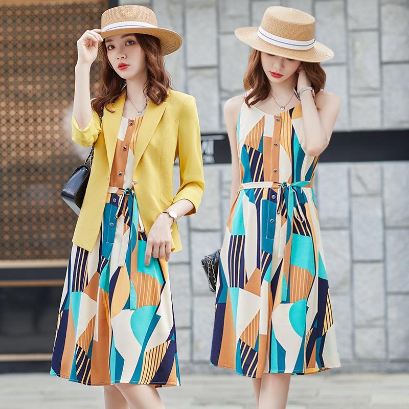 高级感时尚套装女年新款春夏时髦洋气小西装搭配连衣裙两件套