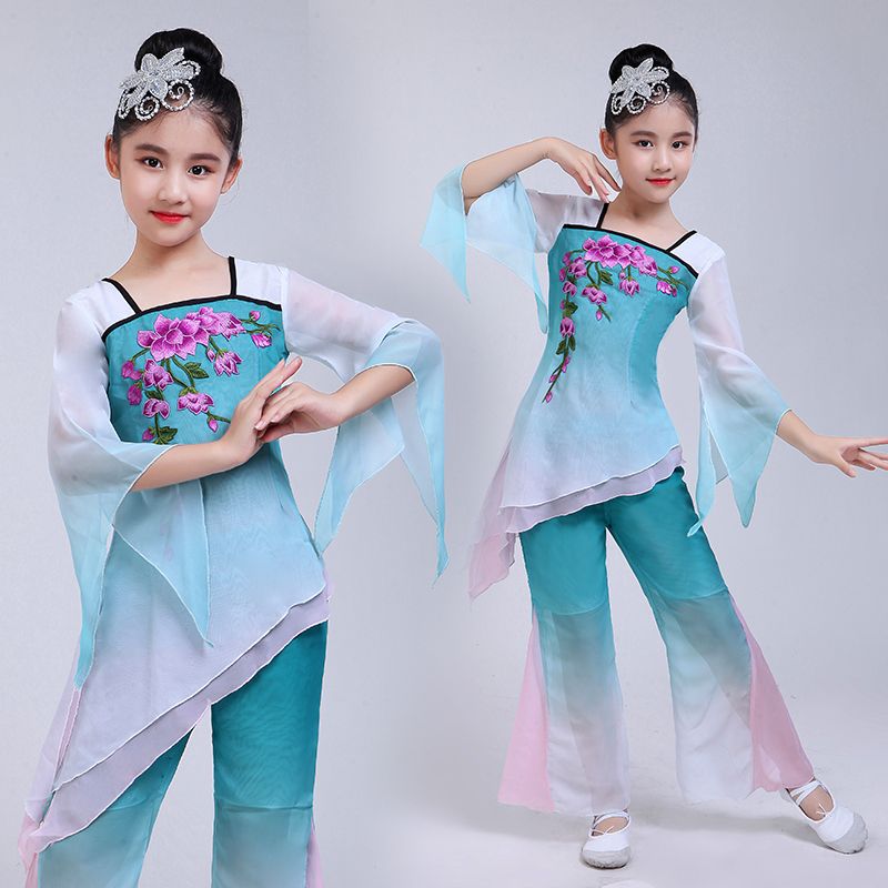 新款儿童古典舞演出服女少儿表演服装民族舞蹈水袖秧歌服伞舞六一【3