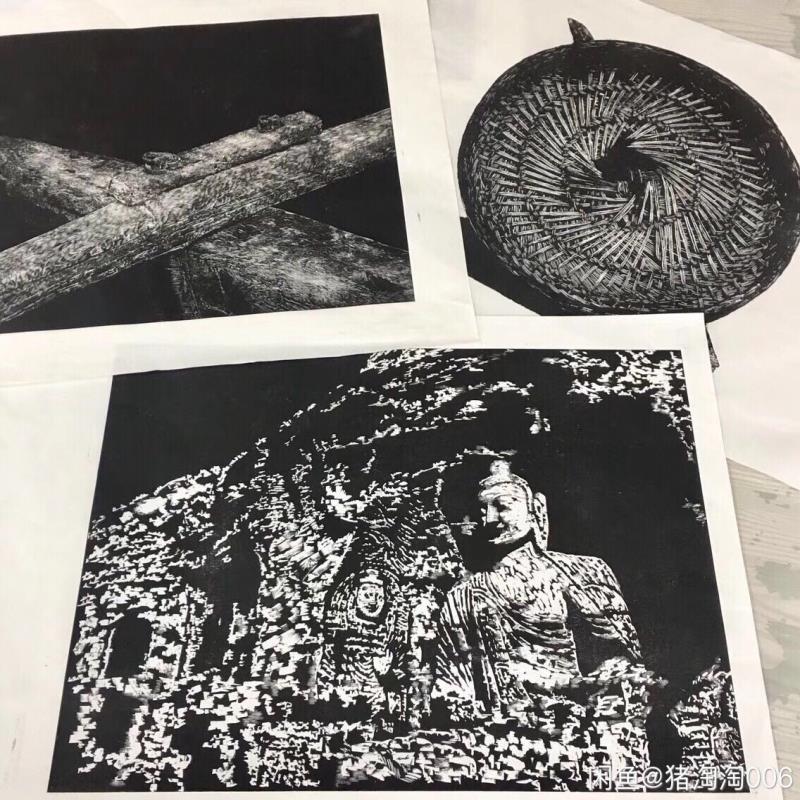 版画木刻木雕装饰画壁挂木板画手工印版画黑白版画定制木刻装饰画 虎窝拼