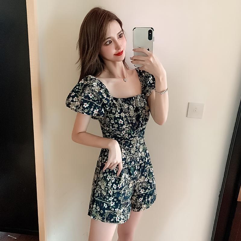 Summer new short 150 significantly taller 145 petite women's clothing 155 puff sleeve one-piece casual pants wide-leg shorts