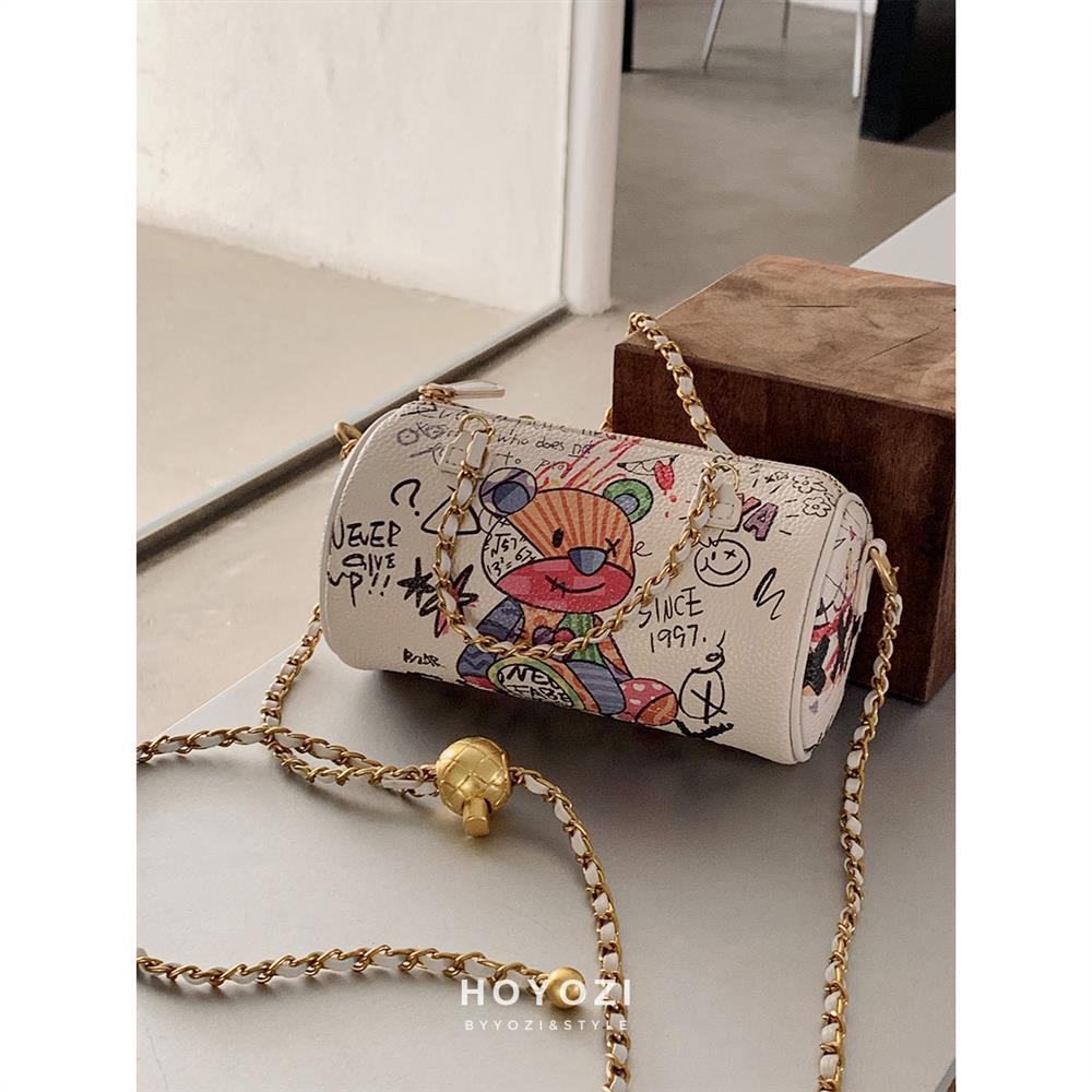 2023 new original transfer beads children's fun bear cylinder bag 2023 new trendy Messenger bag female summer