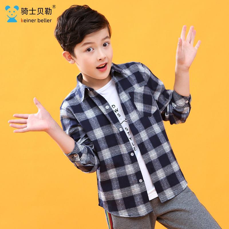 童裝男童格子襯衫春秋純棉中大童長袖襯衣兒童秋裝上衣男孩韓版潮