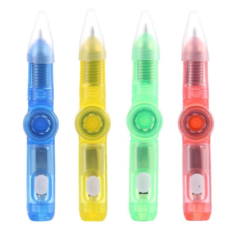 彩色闪光指尖陀螺转转笔圆珠笔儿童玩具热卖发光玩具可写字中性笔