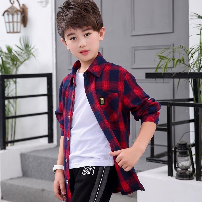 Children's clothing boys spring clothing 2023 new middle and big boys spring and autumn casual plaid shirts Korean version of the tide