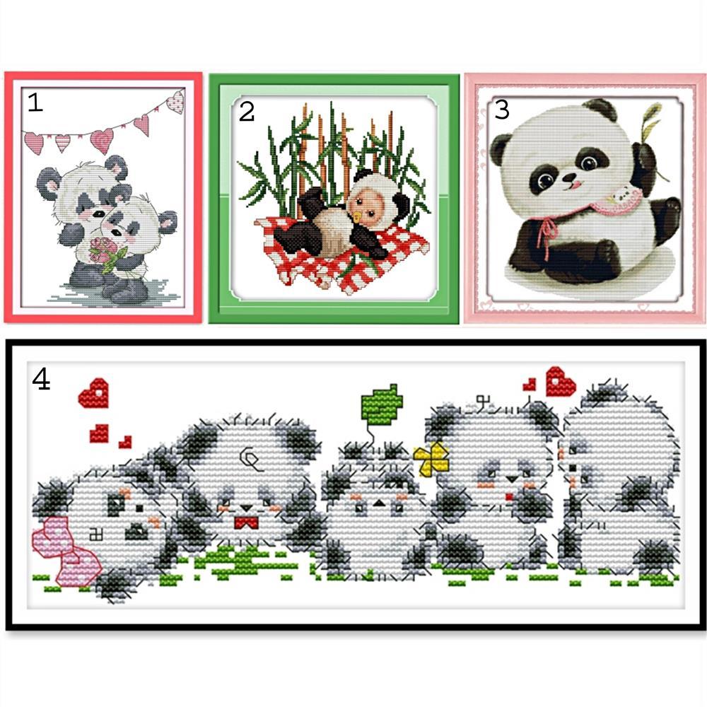 清晰印花十字绣两只熊的爱可爱国宝小熊猫宝宝黑白熊猫儿童房挂画