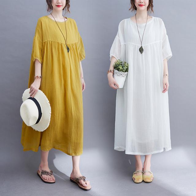 胖mm大碼女裝裙子女夏夏2023新款洋氣遮肚寬鬆減齡中長款連衣裙女