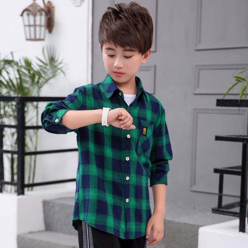 Children's clothing boys spring clothing 2023 new middle and big boys spring and autumn casual plaid shirts Korean version of the tide