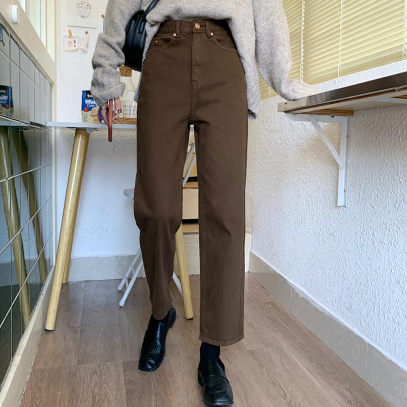 Brown jeans women's loose straight pants new spring and autumn versatile high-waist slim pants women's trendy ins