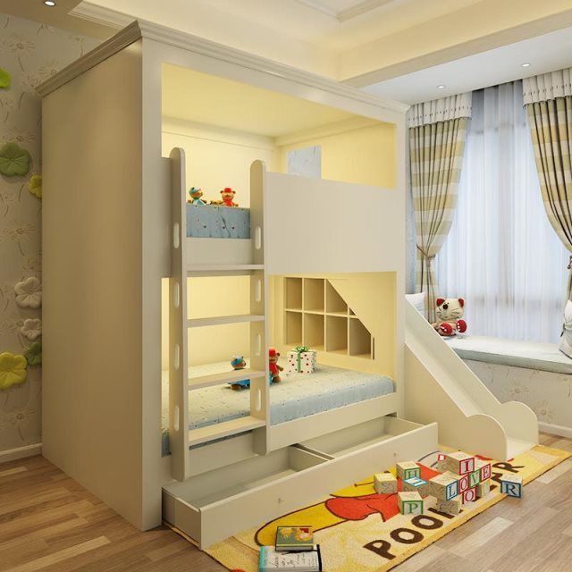 乐居贝贝美式实木儿童床儿童家具 房子床上下床高架床女孩男孩房