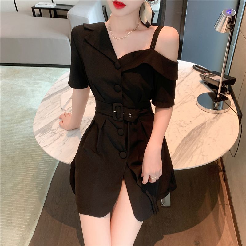  new summer women's off-shoulder suit skirt with waist and slimming temperament dress salt style street skirt