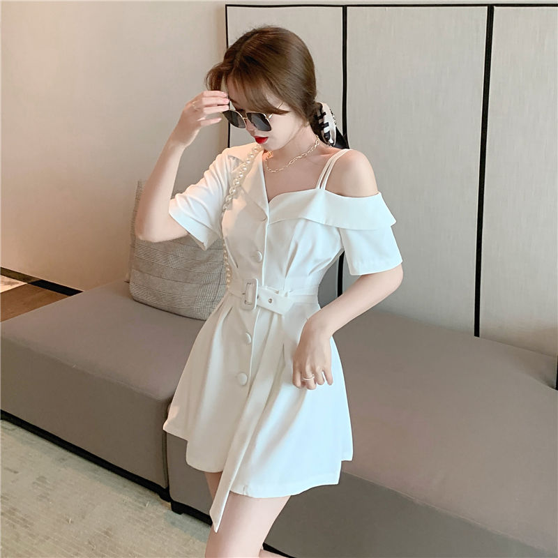  new summer women's off-shoulder suit skirt with waist and slimming temperament dress salt style street skirt