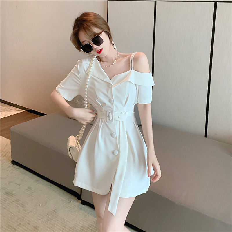  new summer women's off-shoulder suit skirt with waist and slimming temperament dress salt style street skirt