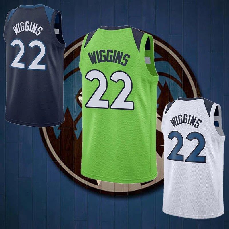 新赛季森林狼队短裤维金斯22号wiggins蓝绿色烫压球衣篮球服套装