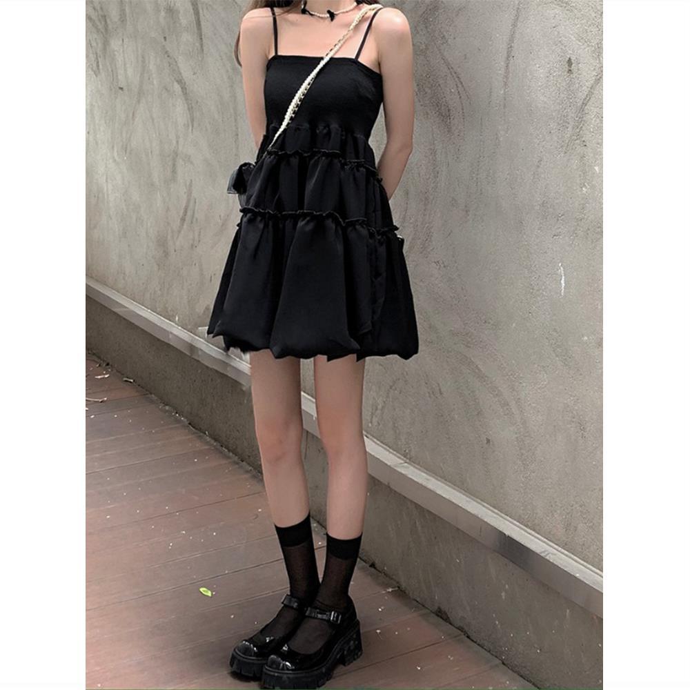 Women's  summer new Korean version of the fungus edge suspender dress