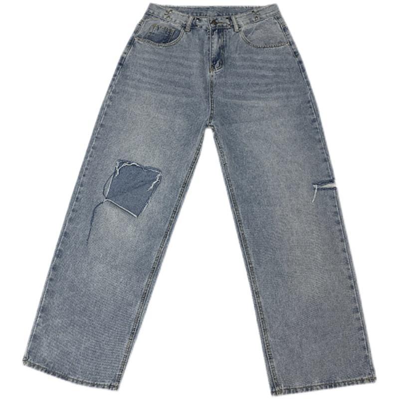 Broken straight jeans women's summer 2022 new popular high waist loose slimming chic sag wide leg pants