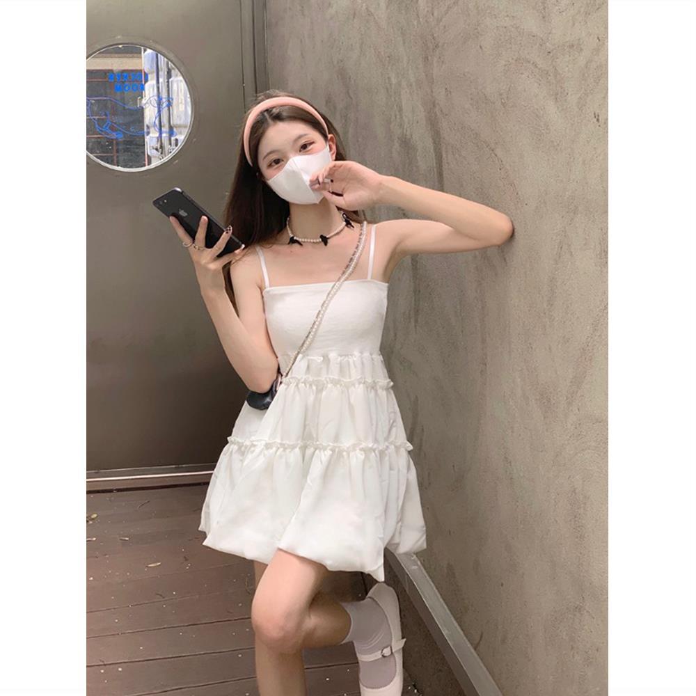 Women's  summer new Korean version of the fungus edge suspender dress