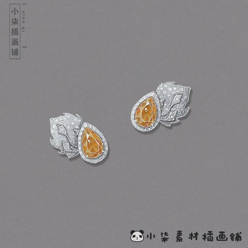 画师karpov珠宝设计首饰手绘首饰教程戒指手绘项链耳环三视图素材
