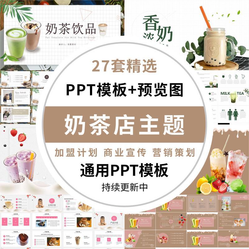 奶茶店主题ppt模板网红冷饮饮料奶茶店营销策划加盟计划书培训wp