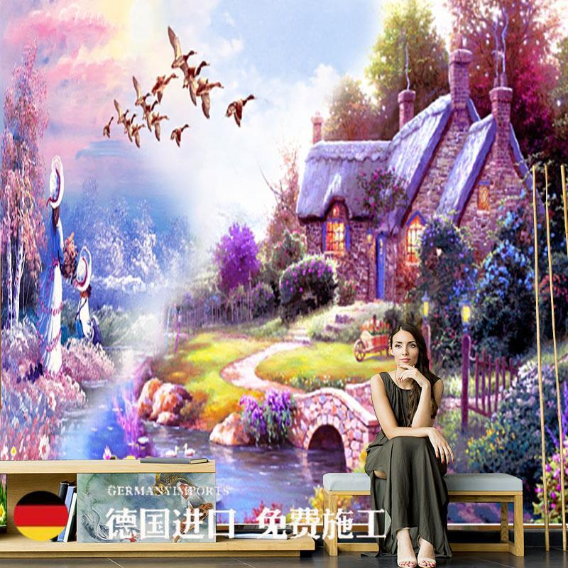 童话梦幻小屋满天星花壁纸别墅客厅背景墙壁布进口无缝墙纸壁画 虎窝拼