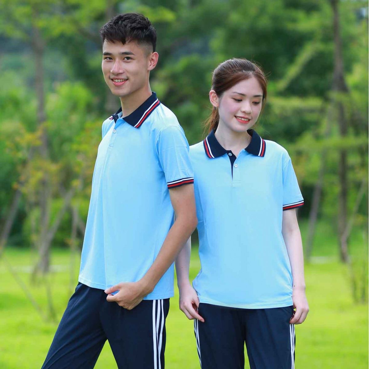 班服套装小学初高中学生蓝色短袖t恤棉休闲运动会军训校服团体服