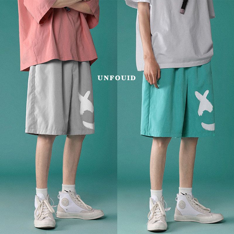 Hong Kong style ice silk shorts men's quick-drying pants ins tide brand loose beach five-point pants tide brand summer thin sports pants