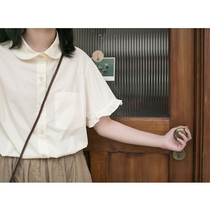 Japanese lace sleeve doll neck short sleeve shirt female student summer thin loose versatile girl shirt student top