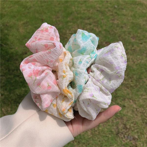 甜美碎花大腸發圈~ins小清新2021年夏季新款發繩森系髮飾頭繩少女