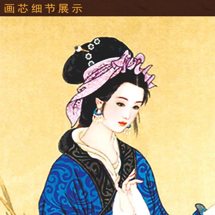 四大美人挂画 西施浣纱画像 人物画美女图 复古装饰画 丝绸卷轴画