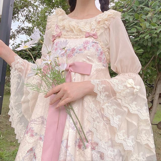 日系軟妹Lolita內搭復古喇叭袖蕾絲華麗大姬袖雪紡襯衣上衣女夏裝