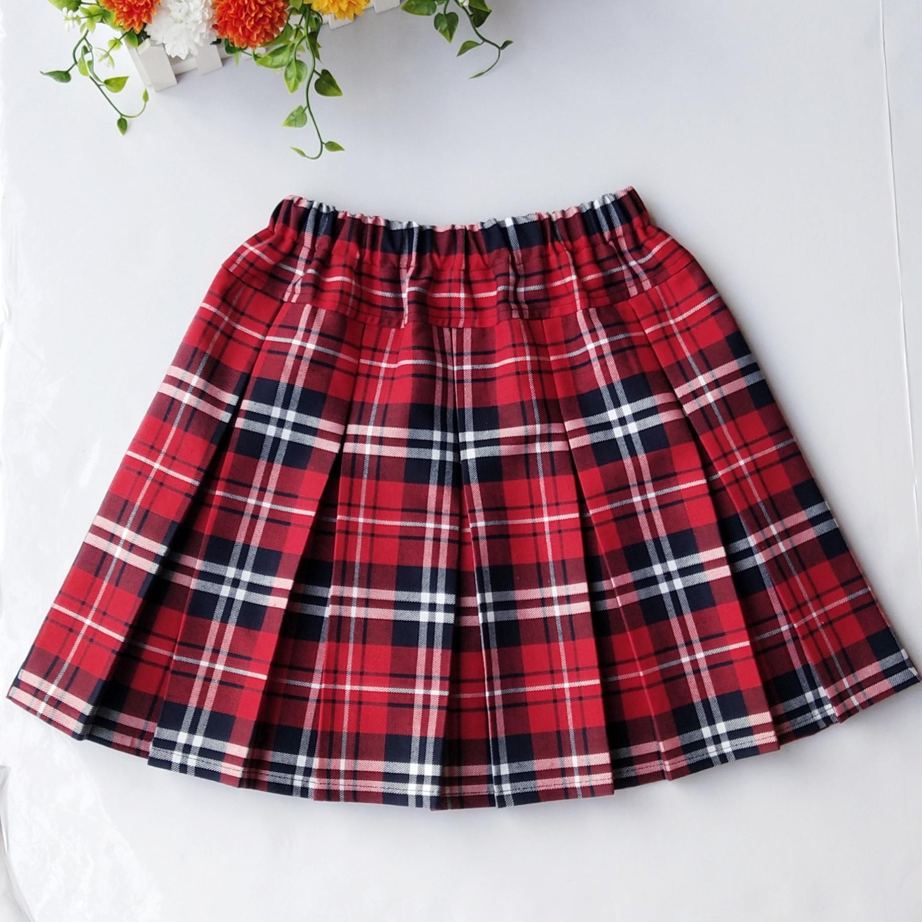 Primary and middle school students school skirt purple red grid skirt skirt girls red white black grid pleated skirt children's costumes