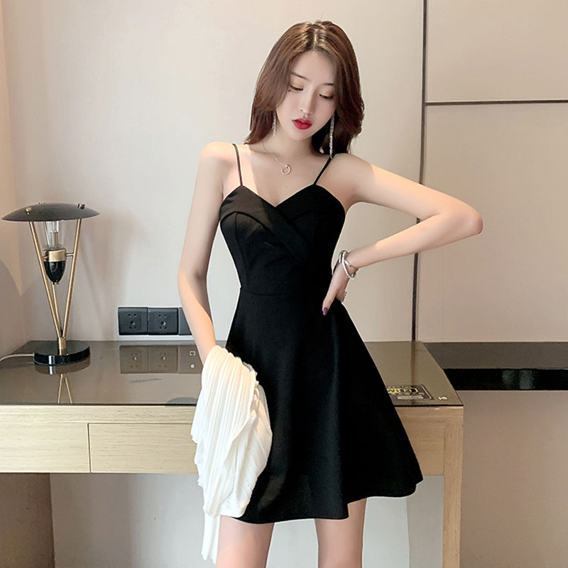 Black dress female summer French sexy outerwear hot girl sweet and spicy style small man suspender skirt little black dress slim