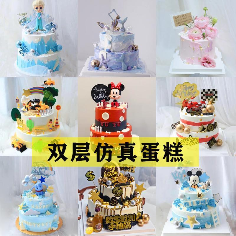 2021新款双层网红创意儿童卡通摆件塑胶生日仿真蛋糕