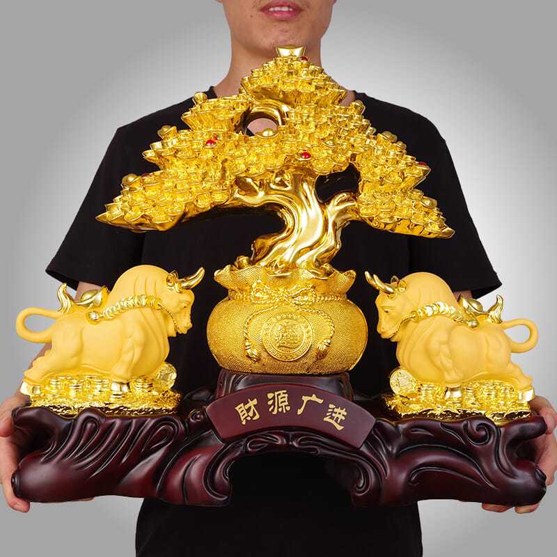 公牛摇钱树摆件财源广进招财牛收银台办公室桌装饰品店铺开业礼品