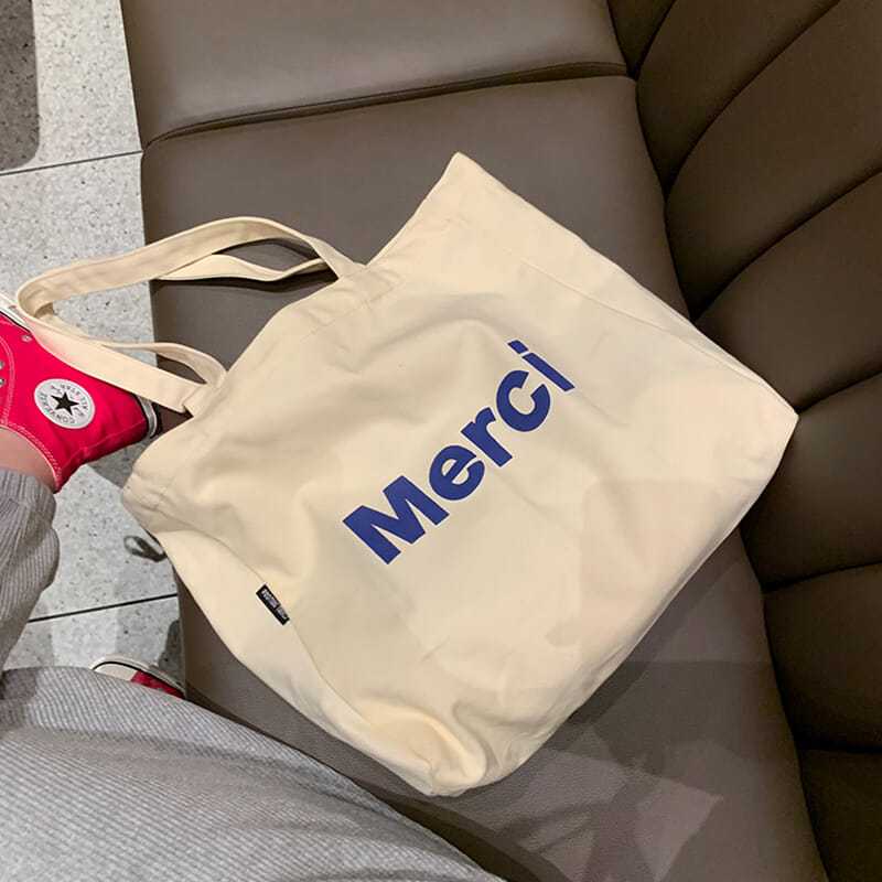 原創merci同款ins超火手拎單肩包環保購物袋文藝范女大容量帆布包