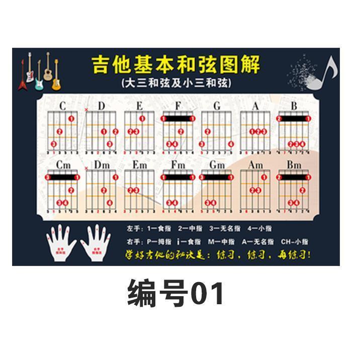 行乐教学素材吉它基本和弦图解自学指法图吉他工具便利贴琴理用品【3