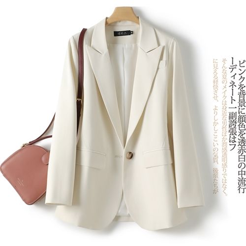 2021新款春秋小个子网红西服休闲上衣米白色小西装外套女