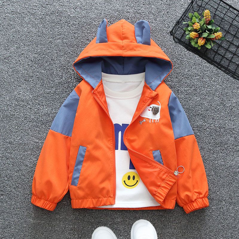 Boys and girls' coat spring and autumn trendy children's clothing hooded top baby foreign style girl cartoon jacket spring and autumn clothes
