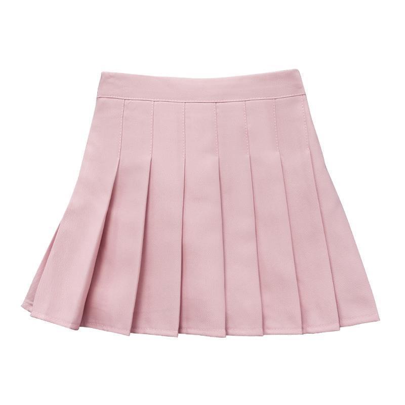 Girls' pink A-line skirt, big boy's pleated skirt, girl's short skirt, elementary school students' school uniform skirt, black waist skirt