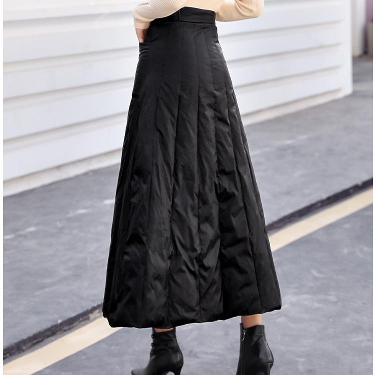  autumn and winter new down cotton skirt women's mid-length black thickened warm high-waisted one-piece a-line skirt