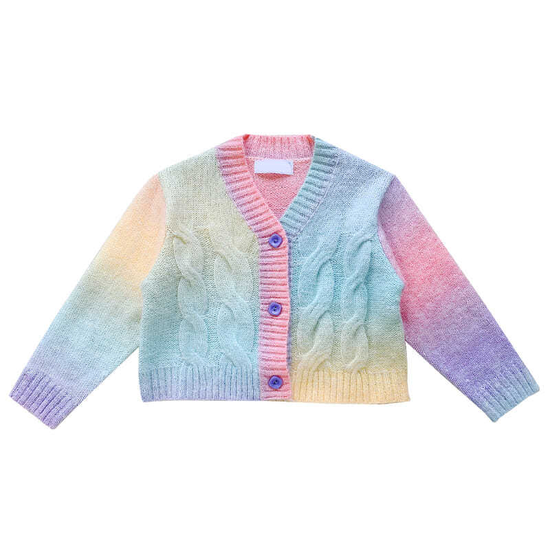 Girls' autumn clothes 2022 new parent-child rainbow knitted cardigan children's exotic sweater Pullover baby sweater