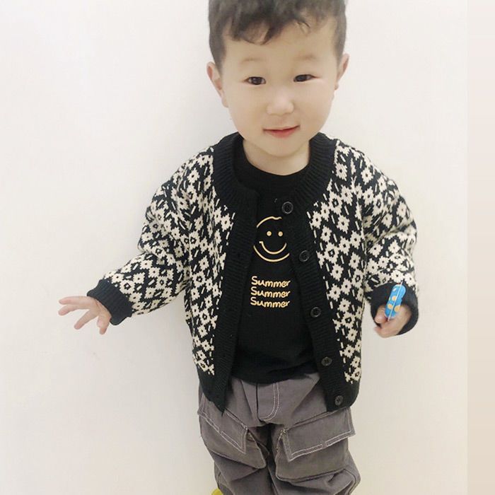 Children's Sweater Boys Knitted Sweater Coat Spring and Autumn Boys Cardigan Children's Tops Baby Western Style Baby Spring Clothes