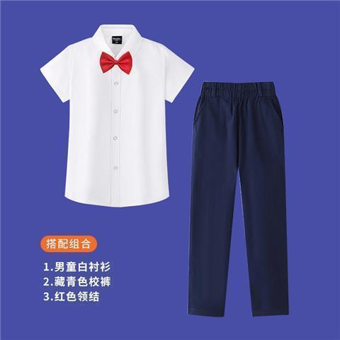 儿童校服套装男女童白衬衫短袖纯棉长裤中大童表演出服小学生班服