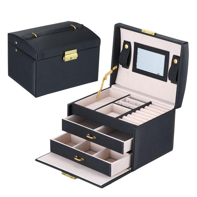 leather jewelry box three layers cosmetic necklaces earrings