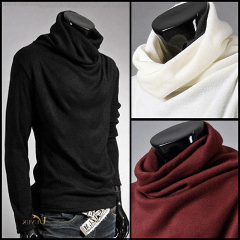 2022 Pile collar half turtleneck bottoming men's Korean style trendy white clothes autumn bottoming shirt long-sleeved T-shirt for men